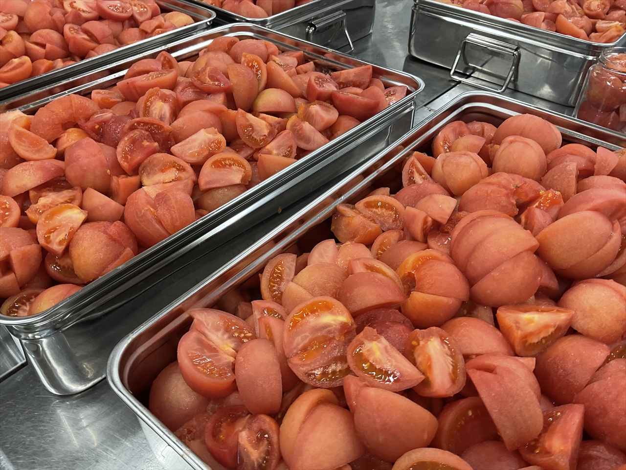 トマトの水煮缶詰 - 製造風景